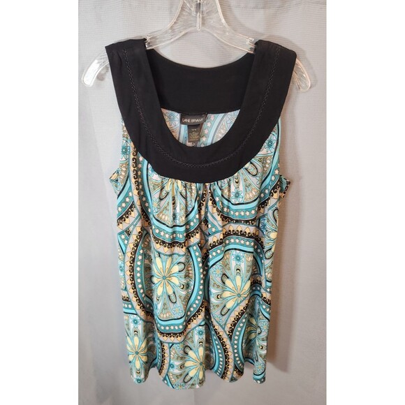 Lane Bryant Women’s 14 16 Sleeveless Blue Beige Black Blouse - Picture 1 of 5